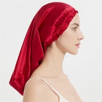 Luxury Comfortable Solid100% Real Silk Long Nightcap Hair Care Perm Beauty Sleeping Hat 1