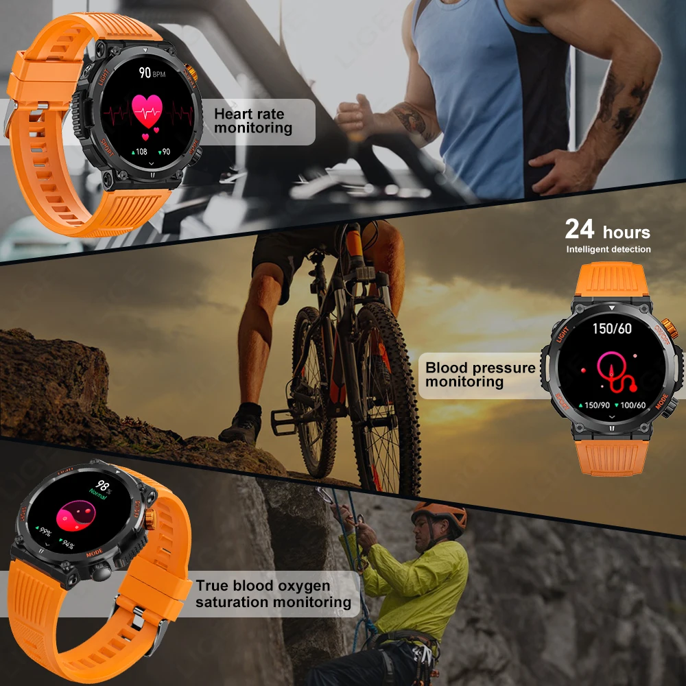 LIGE Outdoor smartwatch For men BT phone 1.46 inch Compass Heart Rate Monitor Sleep Tracker Watches 100sports Mode Fitness Watch