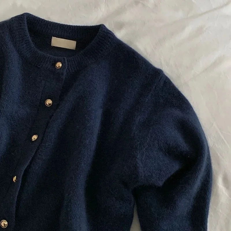 

Sarebon Knitted Cardigan women's 2022 Spring New Korean Loose Solid Color Round Neck Sweater Coat