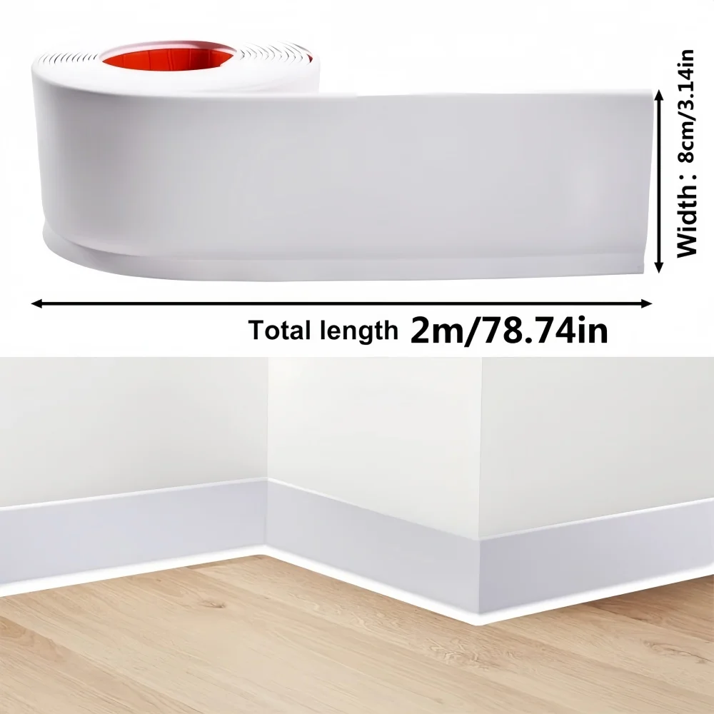 Self-Adhesive Waterproof PVC Skirting Line - 2m x 8cm Rubber Edge Trim