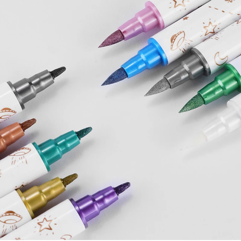 10Pcs 금속 다채로운 더블 헤드 네일 문신 펜, 아름다운 펜, 학생 인사말 카드, 핸드북 그림, 도매 편지지