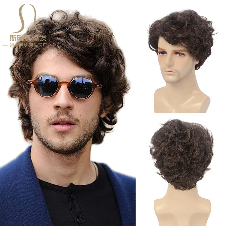 

Europe and the United States popular brown natural curly men's wig men wig chemical fiber mechanism fashion men's short hair wig