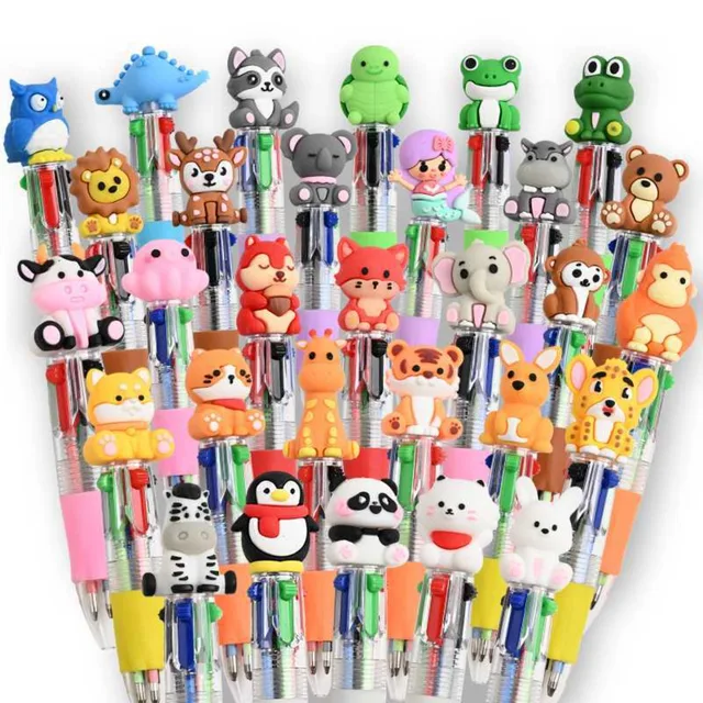 5/10Pcs Cute Animal 4-Color Retractable Ballpoint Pens, Transparent Multi-Color Mini Pocket Pens, Cartoon Silicone Topper Multic 1