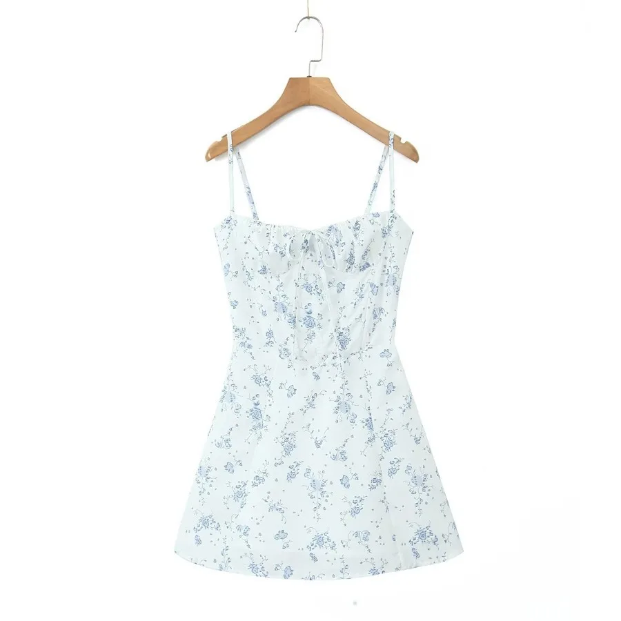 

Summer Fashion Sexy Sleeveless Mini Dress Women Print Silm Backless Short Dresses Slash Neck Floral Shirt Coquette Y2k Clothes