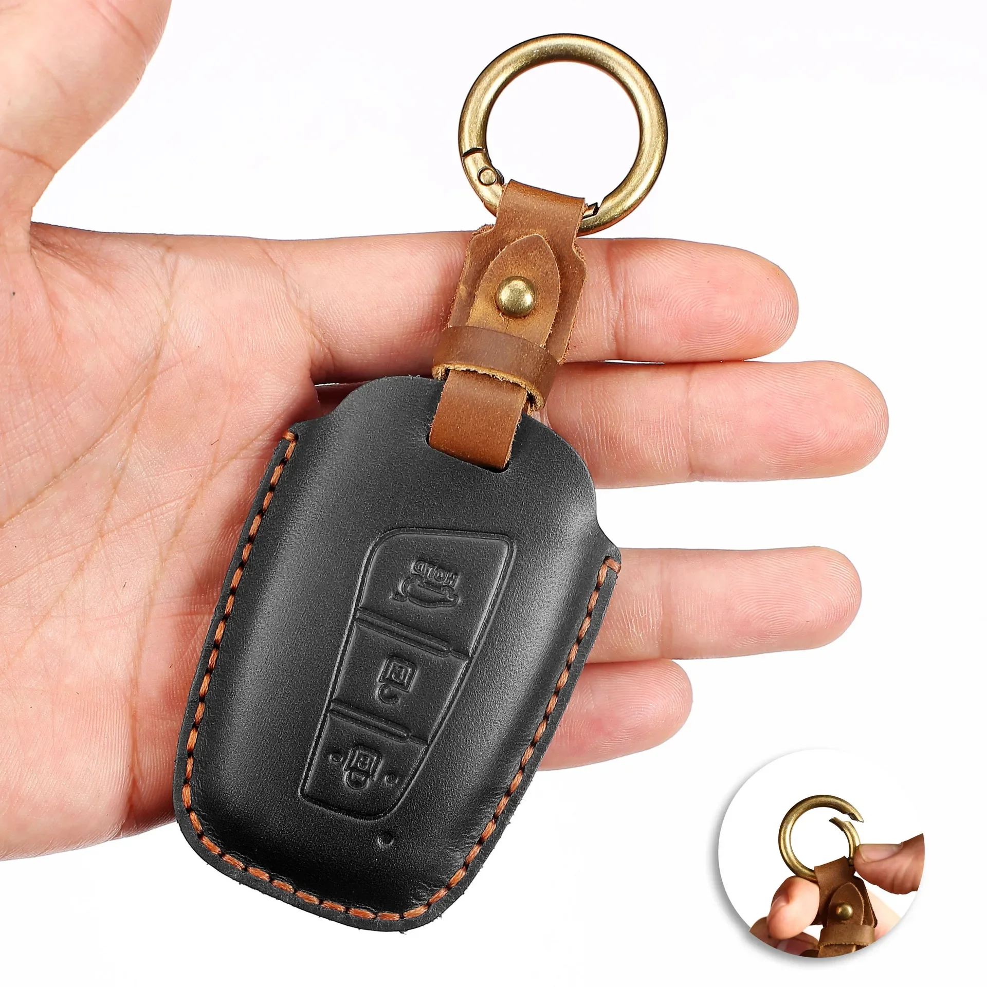 Auto handgemachte Leder Schlüsseletui Halter für Hyundai Grand Santa Fe 3 DM IX45 IX35 Genesis DH Grandeur Azera HG Equus 2013 2014 – Detail 5