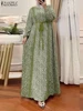ZANZEA Fashion Women Long Sleeve Muslim Abaya Hijab Sundress Robe Femme Floral Printed Maxi Long Dress Islamic Clothing Ramadan