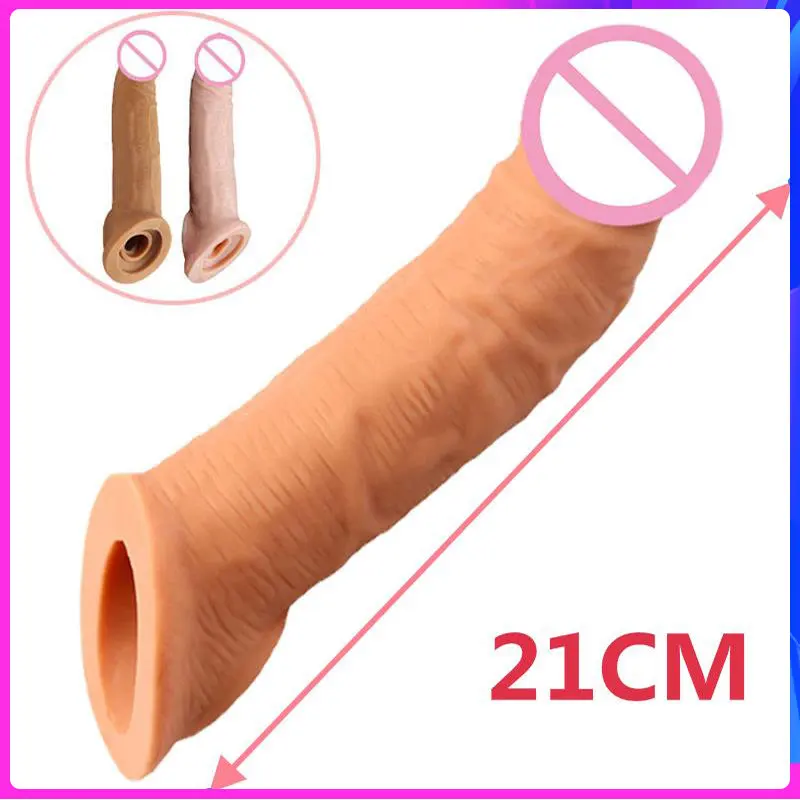 

21cm Enlargement Penis Extender Sleeve Reuseable Condom Delay Ejaculation Sex Toy for Men Intimate Goods Penis Strecher Sex Shop