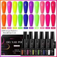 MEET ACROSS 12Pcs/Set 7ml Fluorescent Gel Nail Polish With With Base Top Coat Summer Sparkly Soak Off Nail Art Gel Kit Varnish 1
