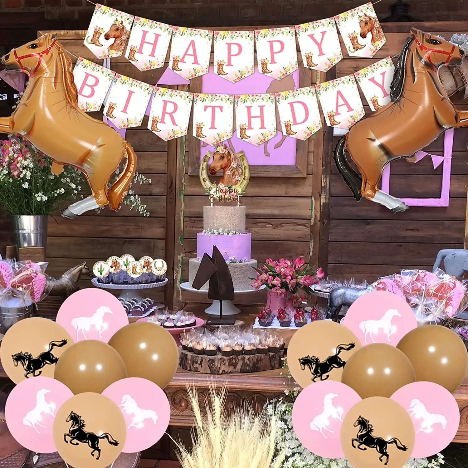 Fangleland Décorations de fête de cheval pour filles, kit de