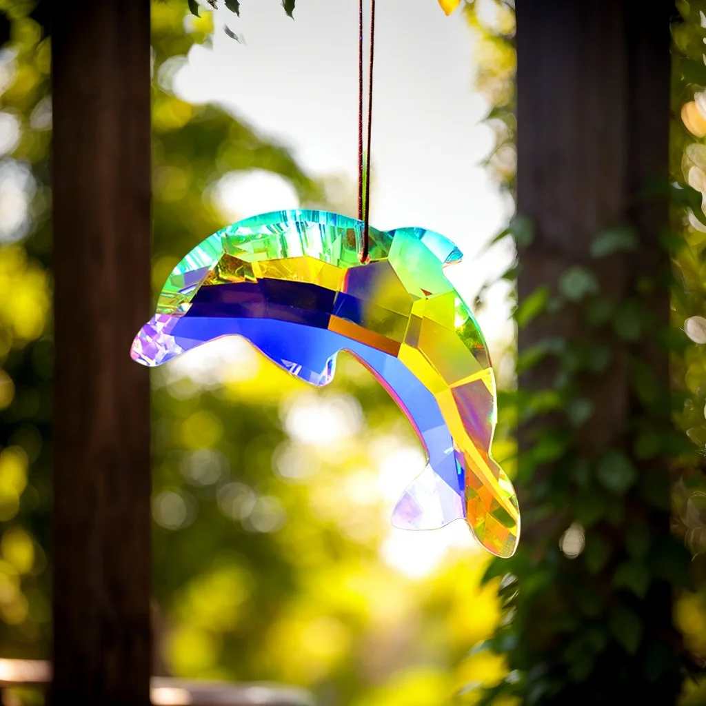 1pc Dolphin Healing Energy Sunshade Window Prism Crystal pendant, transparent color/seven color crystal rainbow manufacturing ga