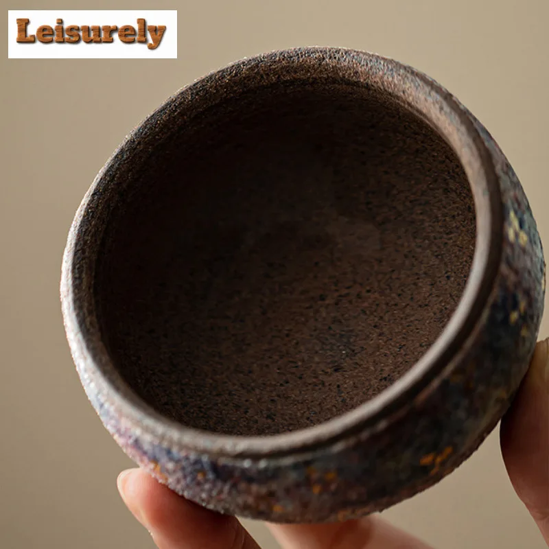 100ML Ancient Long Kiln Rock Mine Ceramic Park Cup Handmade Gold Pointing Meditation Teacup Tasting Master Tea Bowl Mug Gift Box