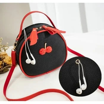 New Litchi Pattern Contrast Color Cherry Small Backpack Women's One-shoulder Messenger Mobile Phone Bag 2