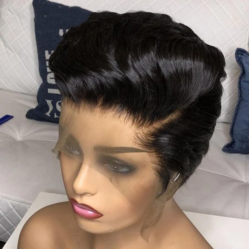 Straight Pixie Cut Wig Human Hair 13x4 Transparent Lace Front Wig Short Bob Wig 8 Inch L Part Lace Bob Wigs For Women