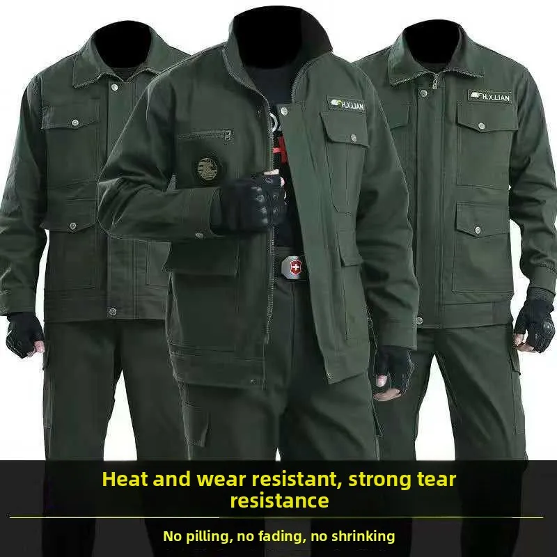 Men's Thiened Pure Cotton Workwear Set Camouflage Pants for Welding Auto Repairing Anti-Heat Wear Resistant Work orm