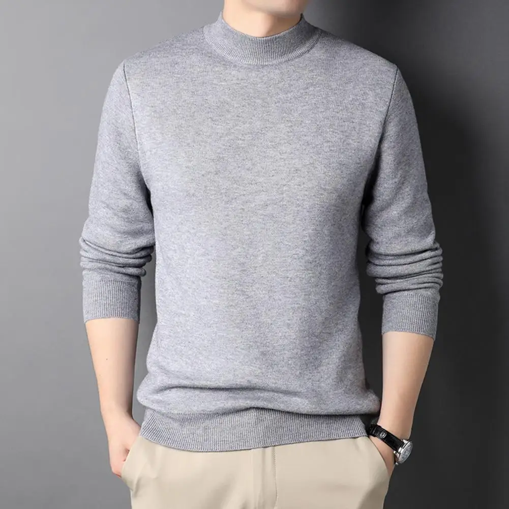 

Ribbed Hem Sweater Stylish Men's Half-high Collar Sweaters for Fall Winter Soft Warm Anti-pilling Knits in Slim Fit Design Men