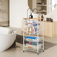5-Tier Metal Rolling Cart with Wheels - Multi-Purpose Storage for Kitchen/Bathroom/Living Room/Office, White 6