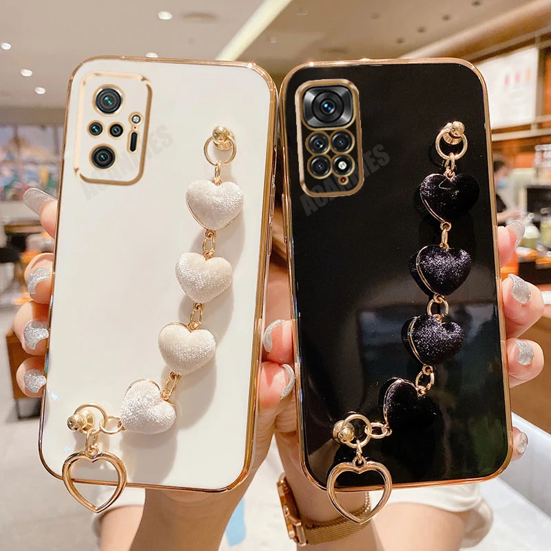 Love Heart Bracelet Luxury Plating Chain Silicone Phone Case