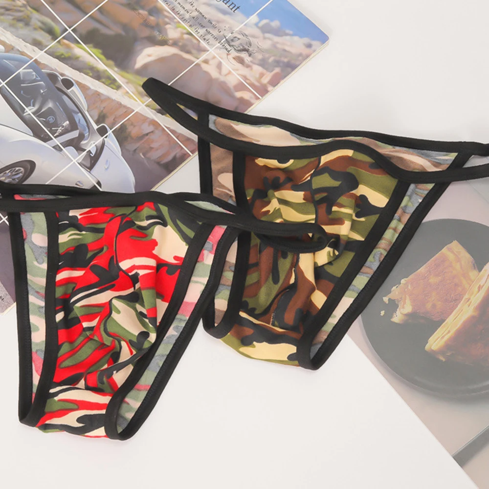 

Men Sexy Print Thong G-string Pouch Breathable Briefs Soft Low Waist Slight Strech Male Underwear Erotic Hombre Print Underpants