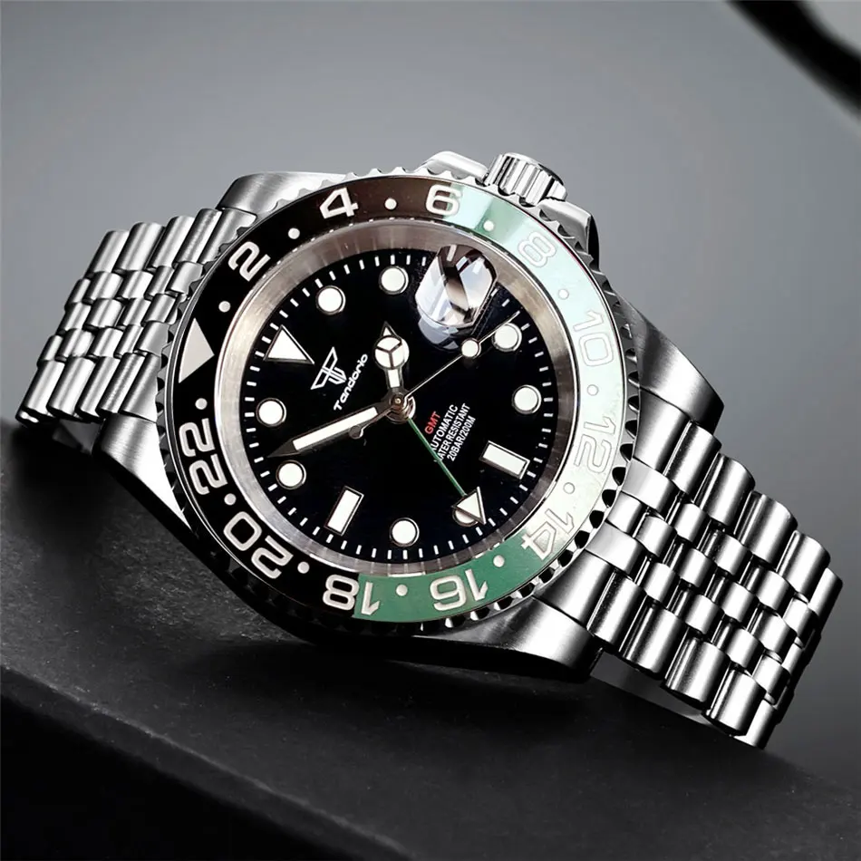 Luxury New Bi-directional Rotating Bezel Case NH34A 20ATM Diving 40mm NH34 GMT Automatic Watch For Men Jubilee Bracelet 90 Click