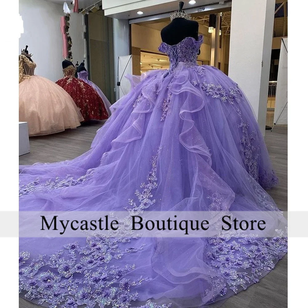 Lilac Lace Quinceanera Dresses Princess Sweet 15 Years Girl Birthday Party Dresses With Appliques