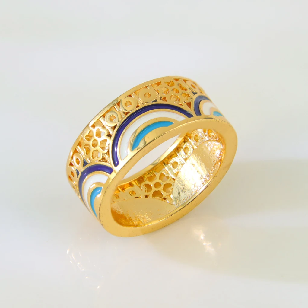 Luxuriöse arabische Design-Goldringe, 21 Karat vergoldet, Dubai, islamischer, exquisiter Paarring, äthiopische Frauen, täglicher Party-Schmuck, Geschenke – Detail 25
