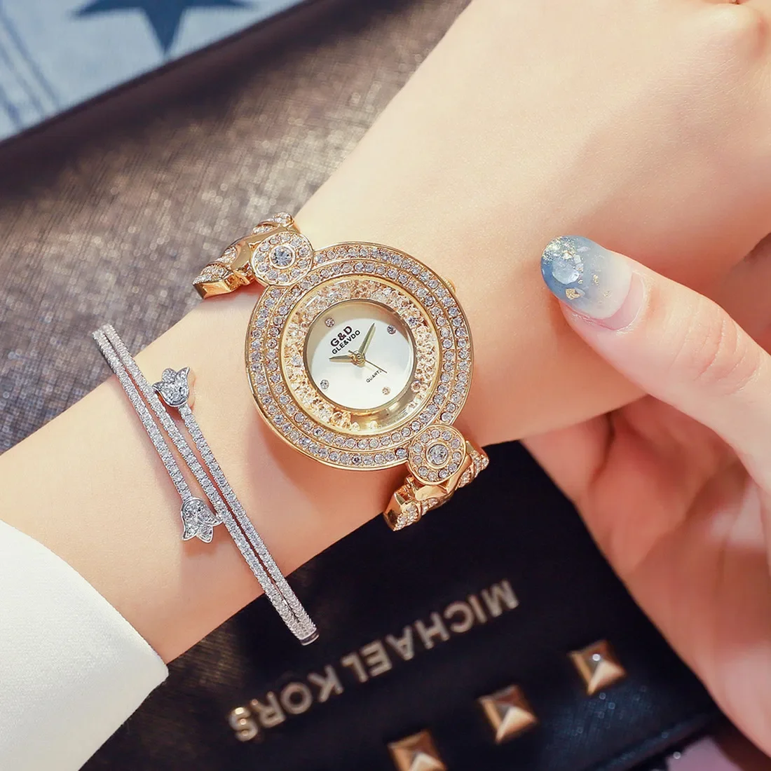 Silverora Orologi da donna orologio quadrato da donna elegante analogico al quarzo orologio da polso con cinturino in metallo diamante pieno strass shell quadrante quadrante quadrato con strumenti