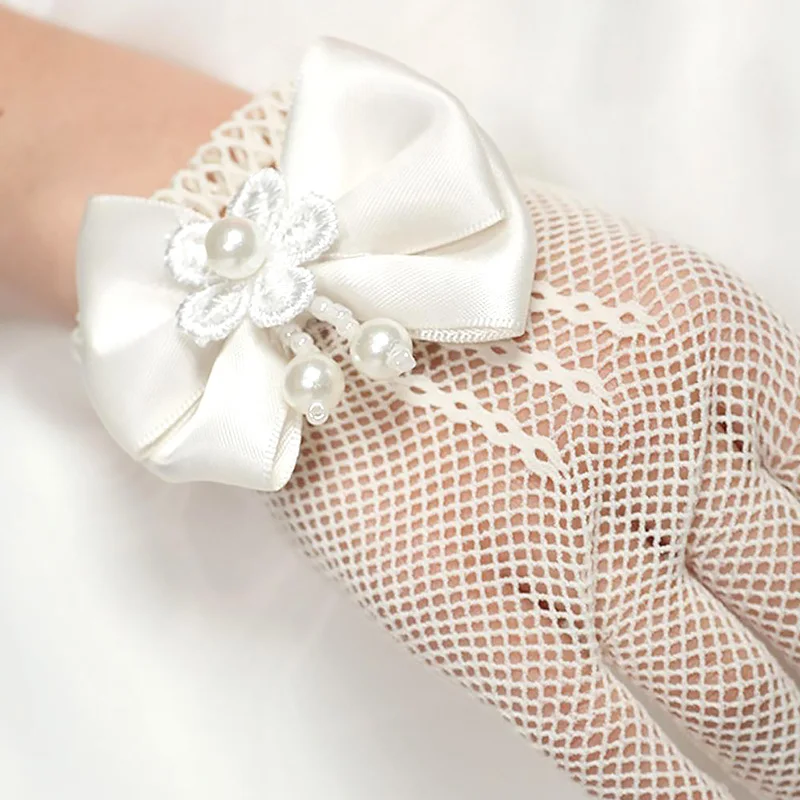 White Gloves Mesh Bow Lace Flower Glove Girl Kids Mittens Thin Princess Children Gloves Party Fashion Gifts