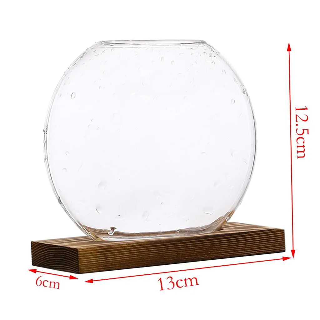 Mini Clear Hydroponic Plants Vase Decorative Planter with Wooden Stand