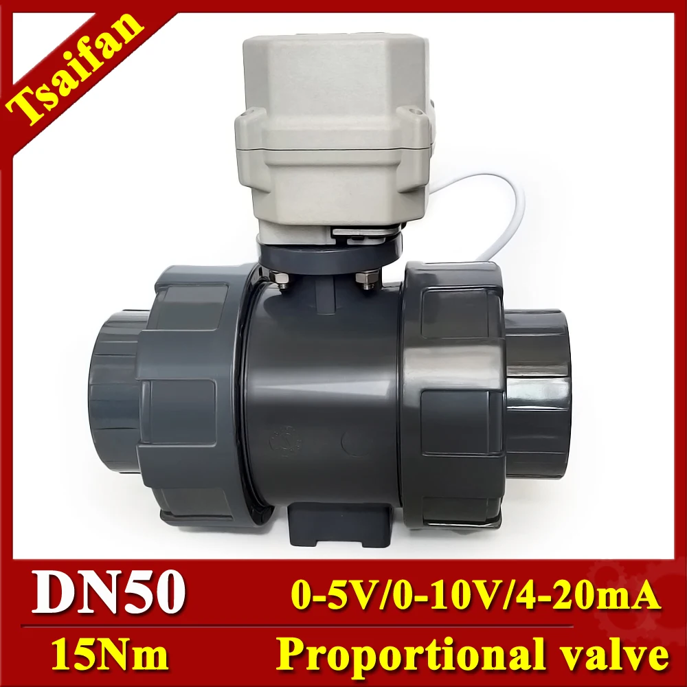 

2" Electric Regulating Valve DN50 Analog 0-5V, 0-10V, 4-20mA UPVC True Union End Flow Control Valve 15Nm Actuator manual type