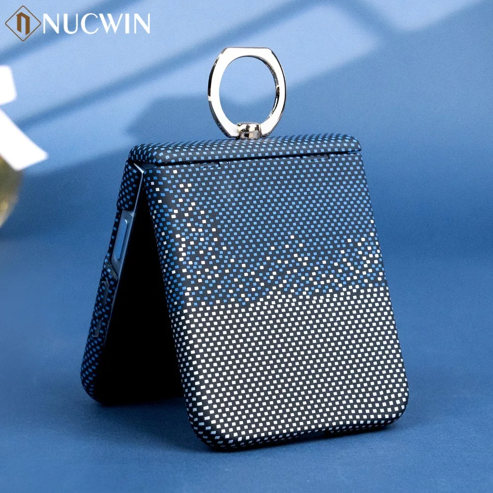 Enhanced Hinge Protection Screen Film Case with Ring Holder and Carbon Fiber Pattern