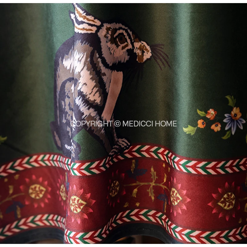 Medicci Home GG Style Inspired Velvet Tablecloth Italy Retro Green Rabbit Print Luxury Rectangle Table Cloth Cover Oval Overlay - Image 6