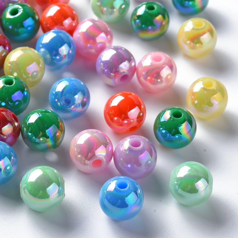 

500g Opaque Acrylic Beads AB Color Plated Round Mixed Color 10x9mm Hole: 2mm about 940pcs/500g