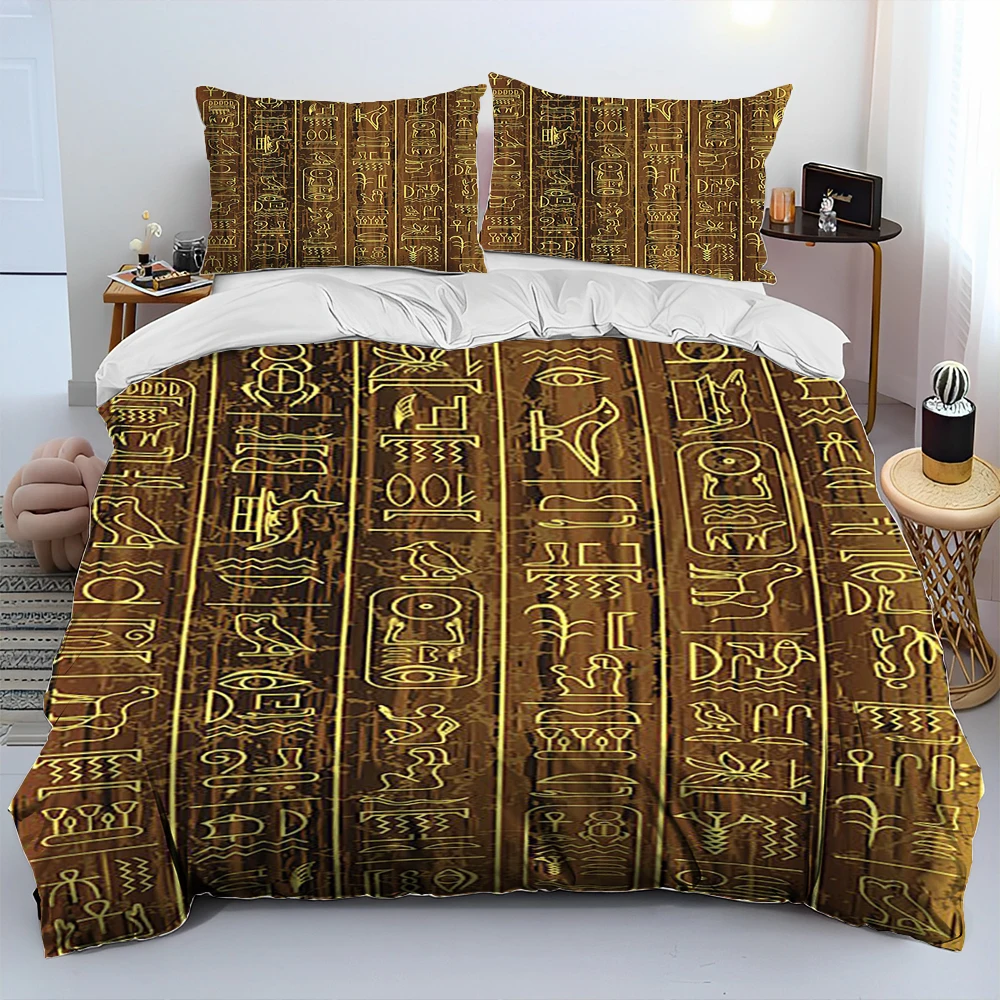 Egyptian Mythology Pharaoh Hieroglyphic Bedding Set,Duvet Cover Bed Set Quilt Cover Pillowcase,King Queen Size Bedding Set Adult - Image 4