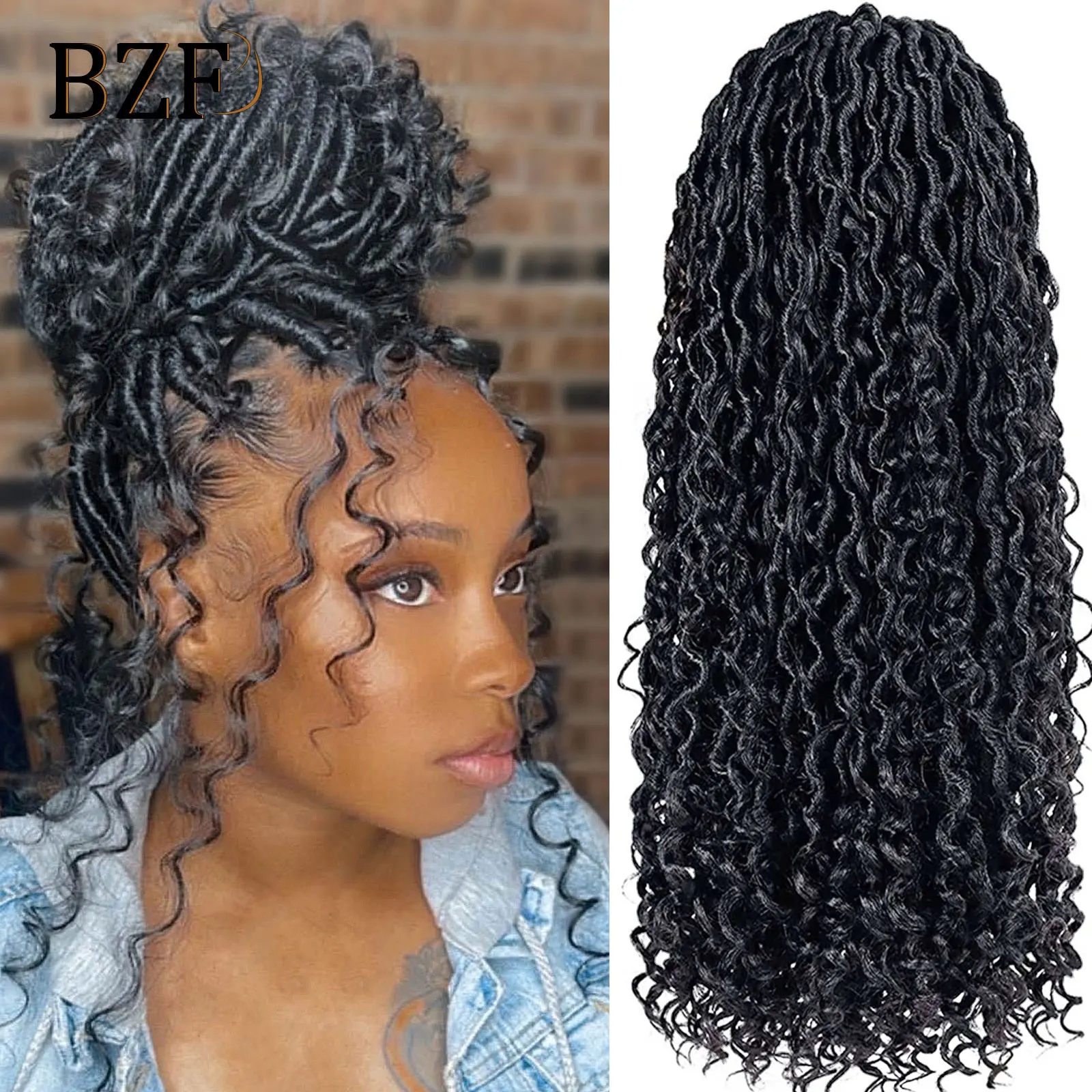 1B Curly Faux Locs Crochet Hair 18Inch Goddess Locs Crochet Hair 1B 99J Pre Looped Synthetic Braiding Hair Extensions For Women 1