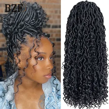 1B Curly Faux Locs Crochet Hair 18Inch Goddess Locs Crochet Hair 1B 99J Pre Looped Synthetic Braiding Hair Extensions For Women 1