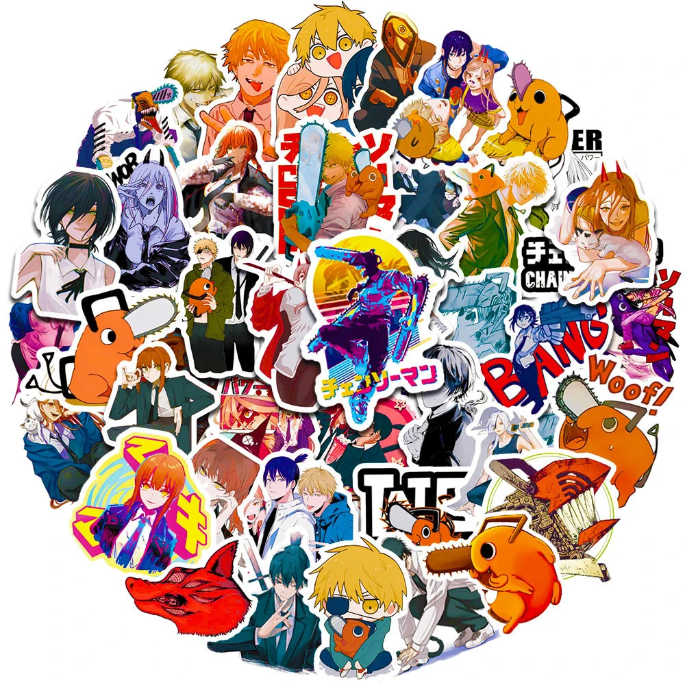 

10/30/50pcs Chainsaw Man Anime Stickers for Kids Toys Graffiti Skateboard Luggage Phone Case Car Waterproof Cool Cartoon Sticker