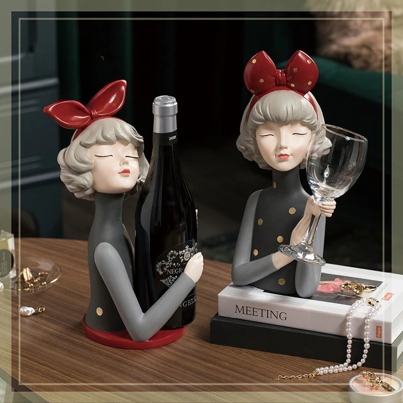 

Bow girl luxury creative red wine bottle rack ornaments living room wine cabinet decorations moved to a new home.