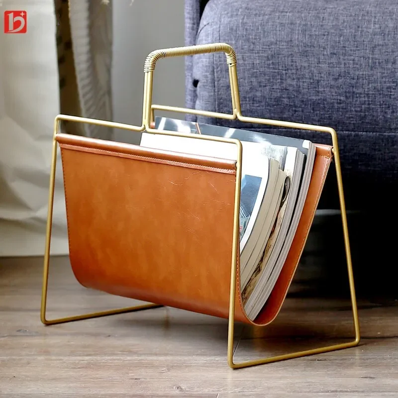 Nordic PU Leather Metal Gold Bookshelf Iron File Book Organizer Shelves Magazine Holder Book Rack Home Decoration Accessories