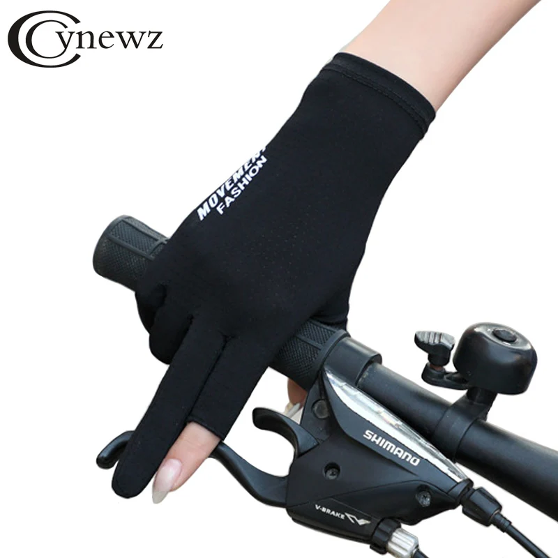 SummerThinWomenCyclingGlovesIceSilkMeshBreathable2FingersExposedAntiuvFemale