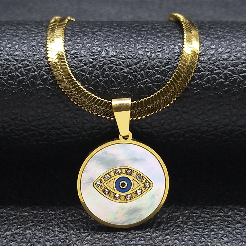 Böses Dämonenauge Vintage Kristall-Muschel Choker Anhänger Halskette für Frauen Edelstahl Vergoldete Halsketten Schmuck Collares – Detail 4