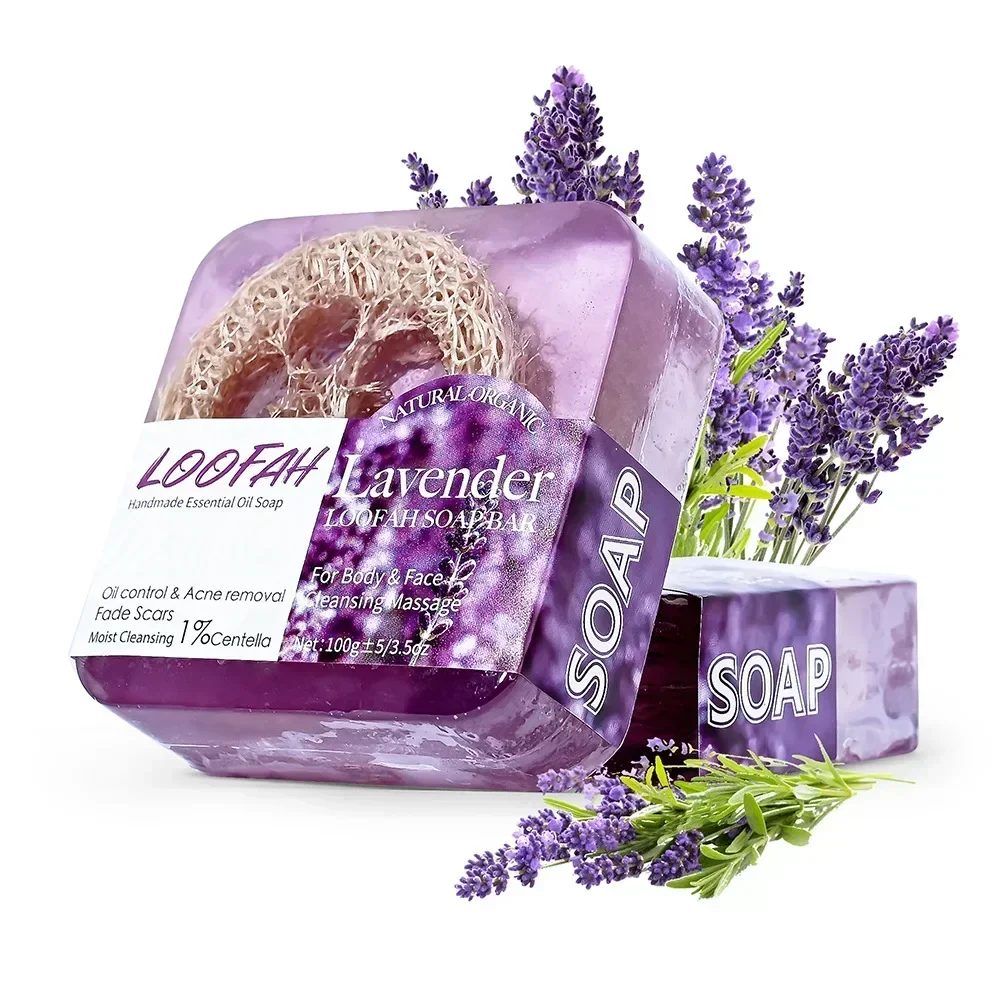 New Design 100g Kojic Acid Soap with Loofah Lemon Loofah Soap Handmade Essential Oil Soap Lavender Rose Turmeric Bath Bar 2