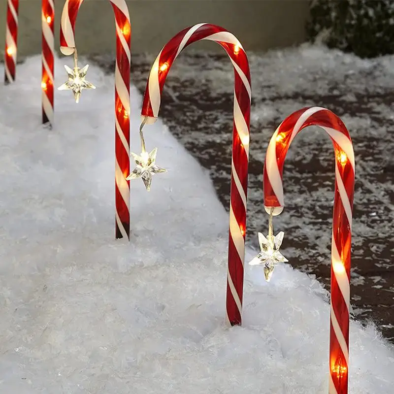 

8Pcs Solar LED Candy Cane Light Christmas led light Outdoor Garden Candy Cane Stake Lights Pathway Lawn Xmas New Year Decor