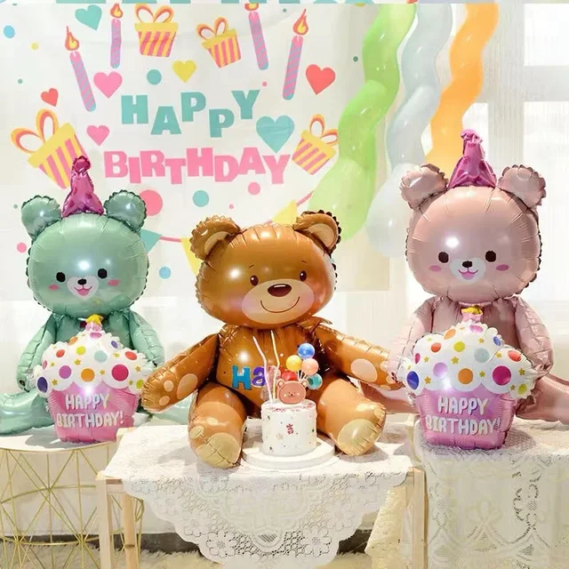 Grands ballons en aluminium de bougie de gâteau d'anniversaire à 3 couches avec des rayures et des pois, accessoires Photo de décoration de fête 3