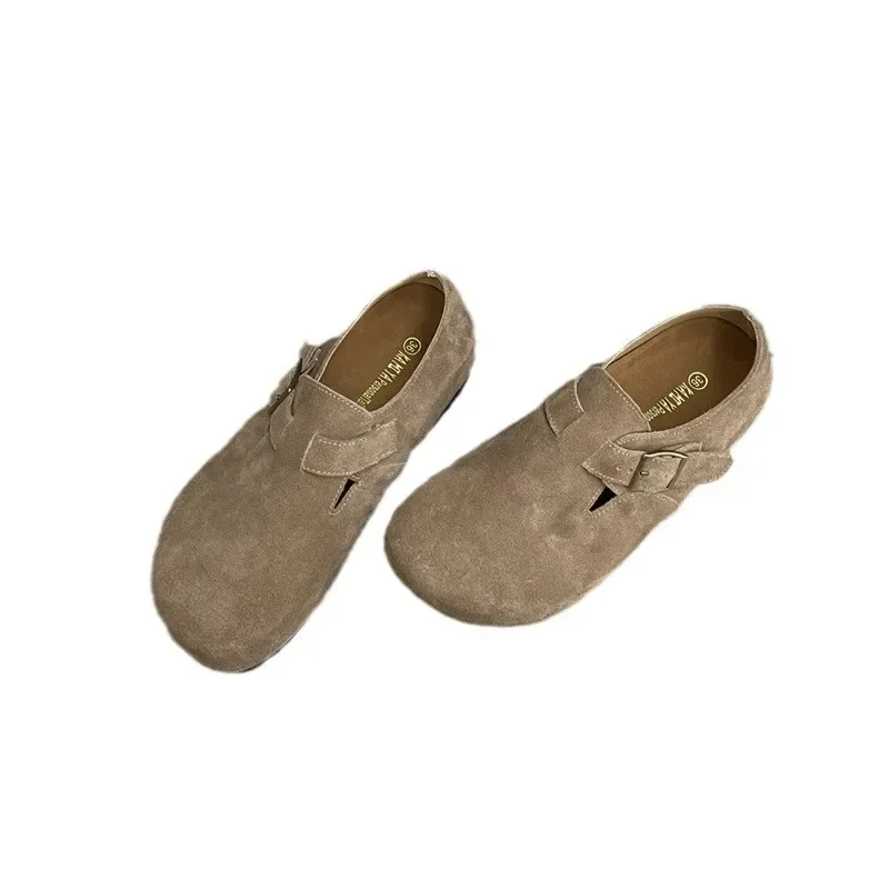 Women's Round Head Velvet Shoes With Increased Inner Heel 2024 Autumn/Winter New Style Leather Lace-Up Ugly Shoes Single Shoes 5