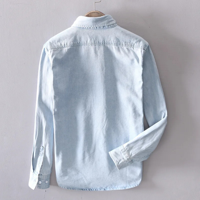 Spring Solid Color Denim Shirt for Men Cotton Fashion Four Seasons Slim Men Clothing A18021 denim shirt