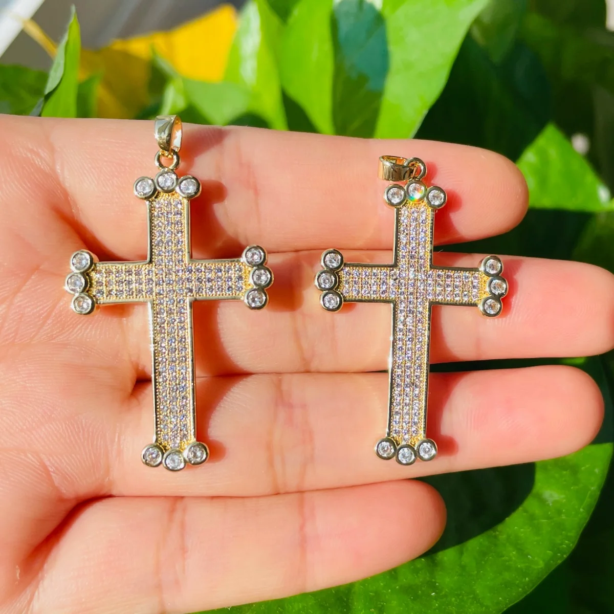 5pcs Zirconia Pave Exquisite Cross Charm Gold-Plate Pendant for Women Bracelet Men Necklace Making Jewelry Accessories Wholesale