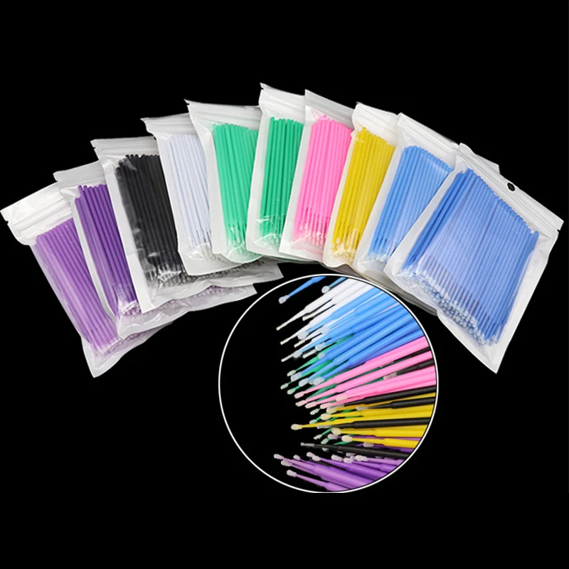 100Pcs Eyelash Cleaning Brush Individual Eyelashes Micro brush Lash Extension Micro Cotton Swab Beauty Makeup Clean Remover Tool 6