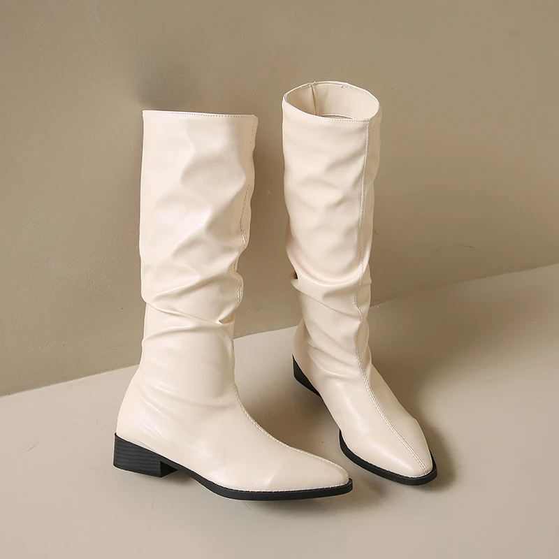 Aphixta Luxury Leather Women Ankle Boots Black Mid-Calf Modern Boots 3.5cm Square Heel Shoes Woman Boats botines para mujeres