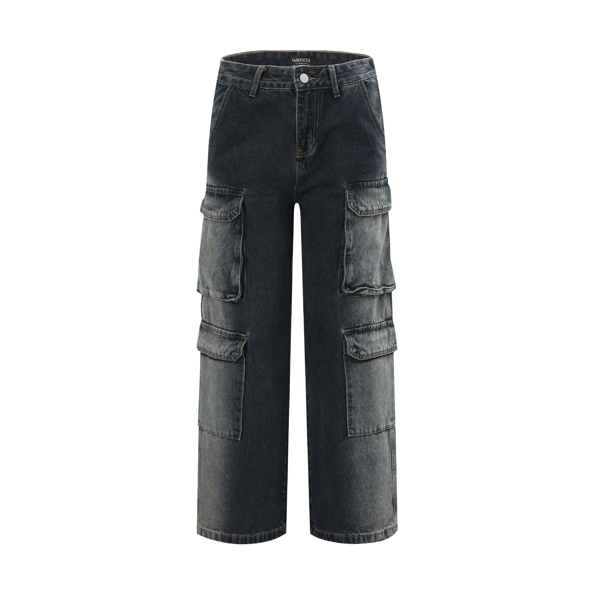 

Men's Loose Fit Cargo Jeans Pants With Multi Pockets Fashion Washed Vintage Baggy Denim Trousers Oversized Bottoms