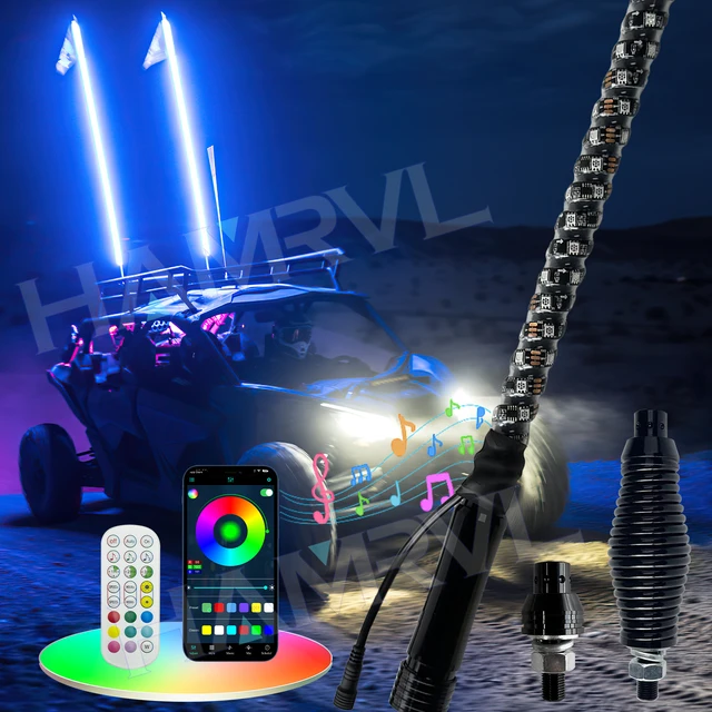 ไฟ LED Whip ขนาด 2/3/4 ฟุต RGB กันน้ำ พร้อมสปริงสำหรับตกแต่งเสาธง ใช้ได้กับรถออฟโรด รถแซนด์เรล/บักกี้, ATV/UTV, RZR, รถบรรทุก 1
